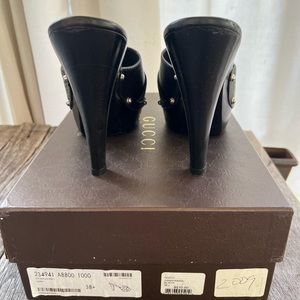 Gucci Black Leather Icon Bit Platform Sandal Clog Heel EU 38+ US 8/8.5